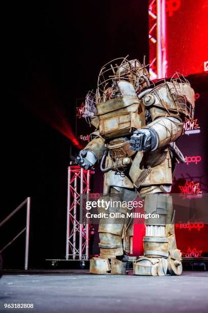 Cosplayer seen in character wearing a Fallout 4 Power Armour suite seen on day 3 of the MCM London Comic Con 2018 at ExCel on May 27, 2018 in London,...