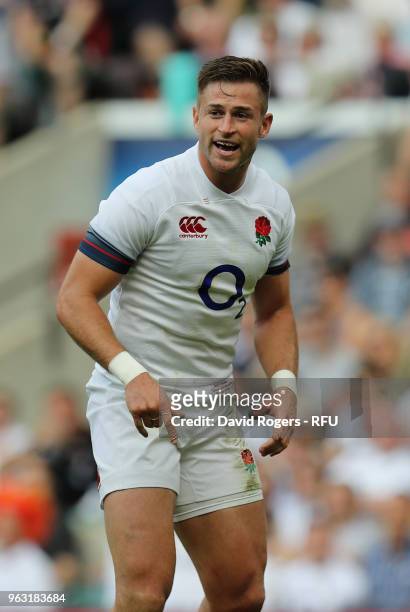 Henry Trinder of England looks on during the Quilter Cup match between England and the Barbarians at Twickenham Stadium on May 27, 2018 in London,...