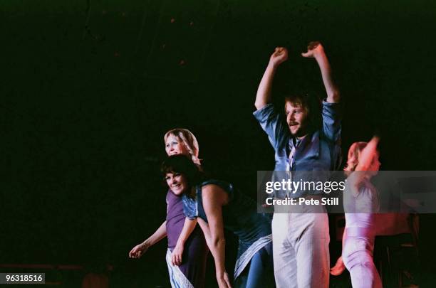 Agnetha Faltskog, Anni-Frid Lyngstad, Benny Andersson and Bjorn Ulvaeus of ABBA perform on stage at Wembley Arena on November 8th, 1979 in London,...