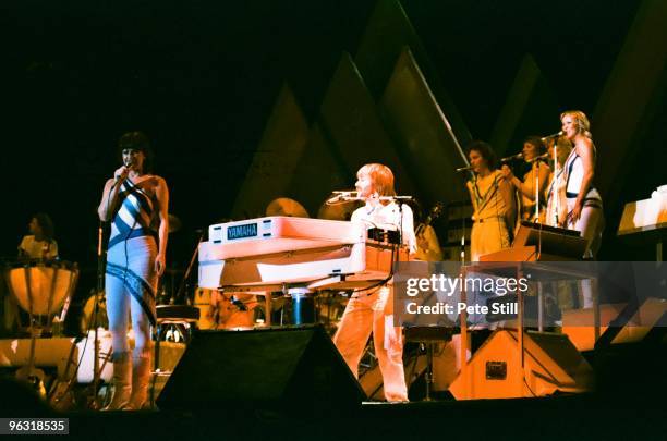 Anni-Frid Lyngstad, Benny Andersson and Agnetha Faltskog of ABBA performs on stage at Wembley Arena on November 8th, 1979 in London, United Kingdom.