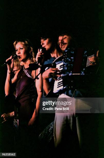 Bjorn Ulvaeus, Agnetha Faltskog, Anni-Frid Lyngstad and Benny Andersson of ABBA perform on stage at Wembley Arena on November 8th, 1979 in London,...