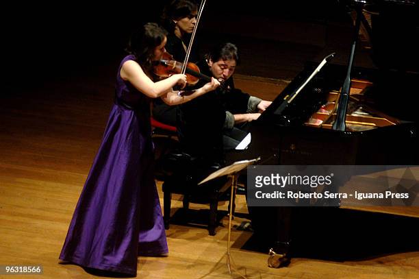 Moldavian violinist Patricia Kopatchinskaja and turkish pianist Fazil Say duo during their concert for Musica Insieme at Auditorium Manzoni on...