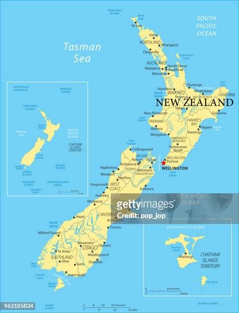 ilustraciones, imágenes clip art, dibujos animados e iconos de stock de mapa de nueva zelanda - vector - isla norte nueva zelanda