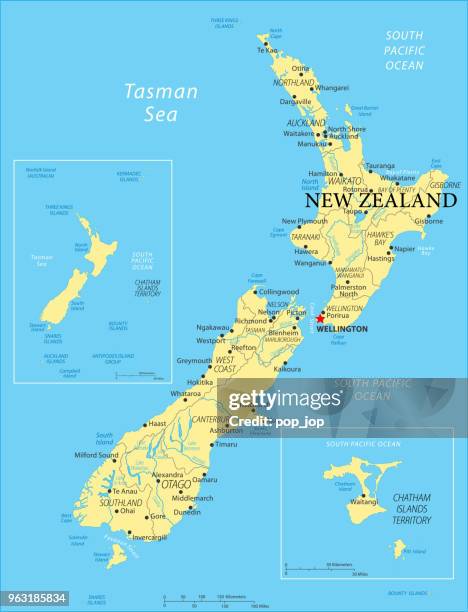 illustrazioni stock, clip art, cartoni animati e icone di tendenza di mappa della nuova zelanda - vettore - nuova zelanda