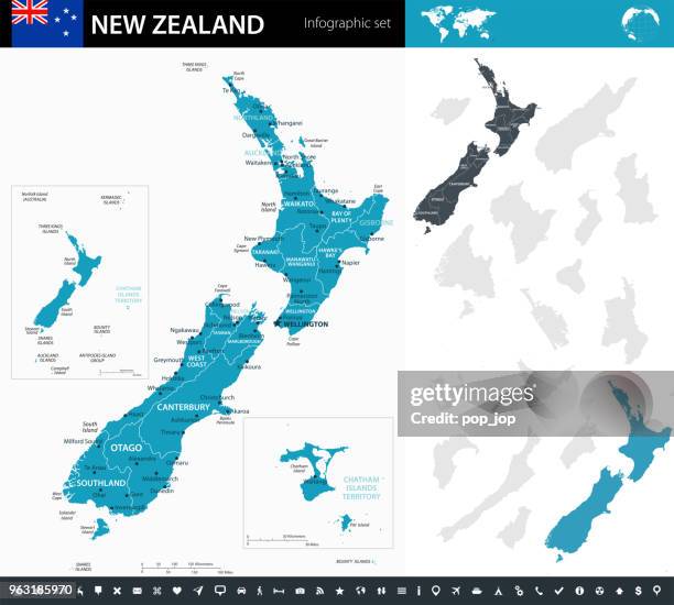 stockillustraties, clipart, cartoons en iconen met 09 - nieuw zeeland - murena infographic korte 10 - new zealand icons