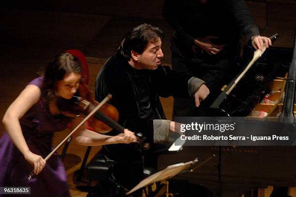 Moldavian violinist Patricia Kopatchinskaja and turkish pianist Fazil Say duo during their concert for Musica Insieme at Auditorium Manzoni on...