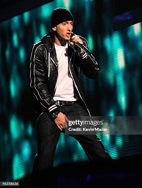 Eminem performs onstage at the 52nd Annual GRAMMY Awards held at Staples Center on January 31, 2010 in Los Angeles, California.