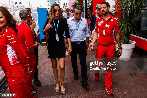 The actor Hugh Grant and his wife Anna Elisabet Eberstein portrait during the Race of Monaco Formula One Grand Prix at Monaco on 27th of May, 2018 in...