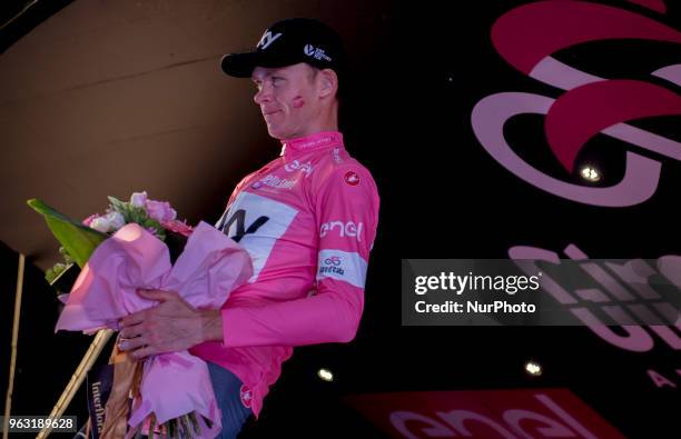 Britain's Chris Froome during the celebretion of the trophy of the Giro d'Italia cycling race, in Rome, Sunday, May 27, 2018. Chris Froome has won...