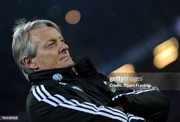 Lorenz-Guenther Koestner, Head Coach of Wolfsburg during the Bundesliga match between Hamburger SV and VfL Wolfsburg at HSH Nordbank Arena on January...