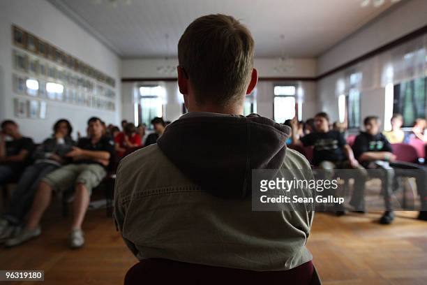 David sits before ninth grade students at the Heinrich Zille Middle School to tell them about the five years he spent as a skinhead on May 27, 2009...