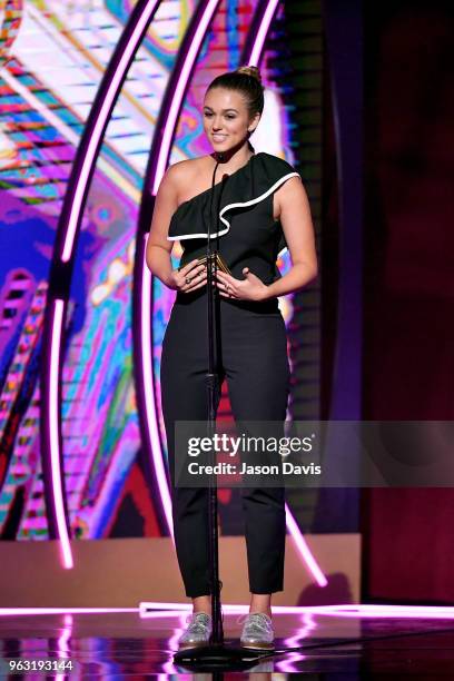 Actress Sadie Robertson speaks onstage during the 6th Annual KLOVE Fan Awards at The Grand Ole Opry on May 27, 2018 in Nashville, Tennessee.