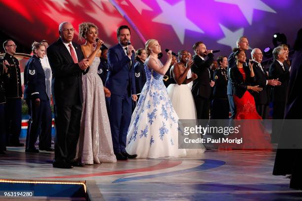 General Colin L. Powell, USA , Leona Lewis, Charles Esten, Megan Hilty and others perform onstage during the finale of the 2018 National Memorial Day...