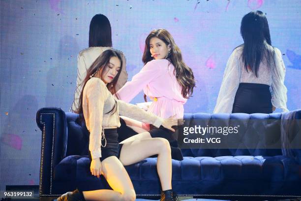 Bae Suzy of South Korean girl group Miss A performs on stage during a fan meeting on May 26, 2018 in Hong Kong, China.