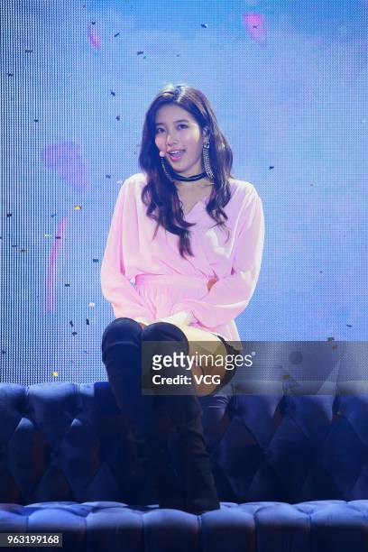 Bae Suzy of South Korean girl group Miss A performs on stage during a fan meeting on May 26, 2018 in Hong Kong, China.