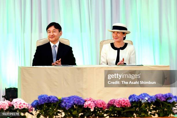 Crown Prince Naruhito and Crown Princess Masako attend a greenery conservation event on May 26, 2018 in Nagahama, Shiga, Japan.