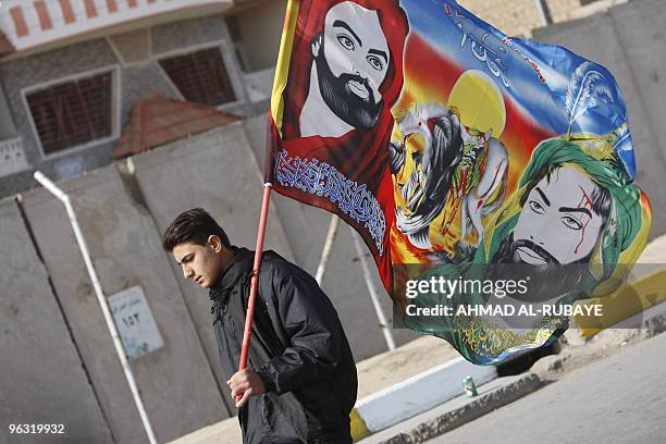 Muslim Shiite pilgrim leaves Baghdad on his way to the holy city of Karbala to mark the Shiite mourning day of Arbaeen on February 1, 2010. At least...