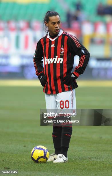 Ronaldinho of Milan loocks on during the Serie A match between AC Milan and Livorno at Stadio Giuseppe Meazza on January 31, 2010 in Milan, Italy.