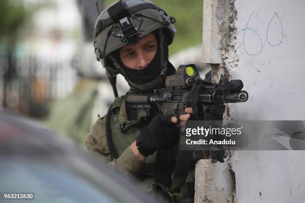 Israeli soldiers invade Al-Amari Refugee Camp in Ramallah, West Bank on May 28, 2018. According to initial reports 13 Palestinians were wounded, 9...