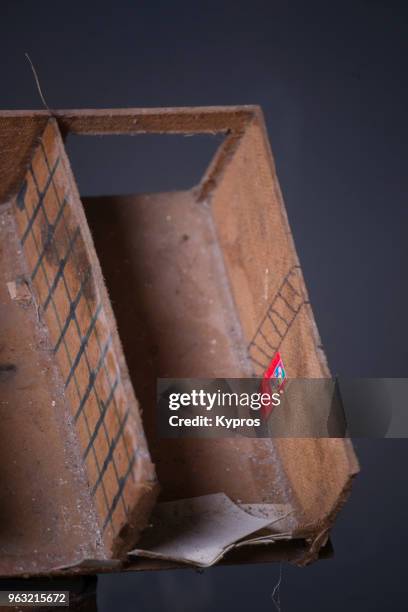 europe, greece, 2018: view of wooden doll house used to design home - doll house stockfoto's en -beelden