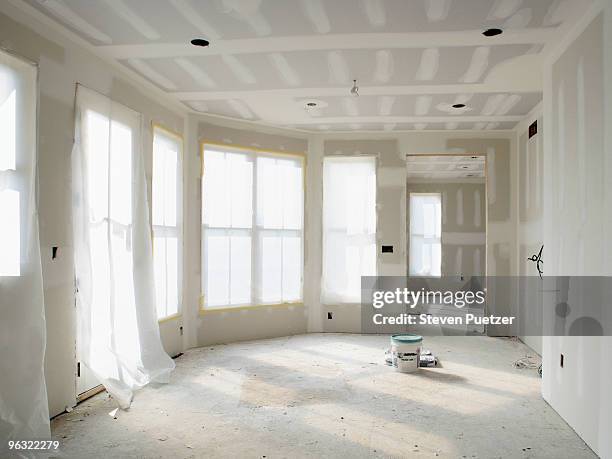 home addition newly drywalled - home extension stock pictures, royalty-free photos & images
