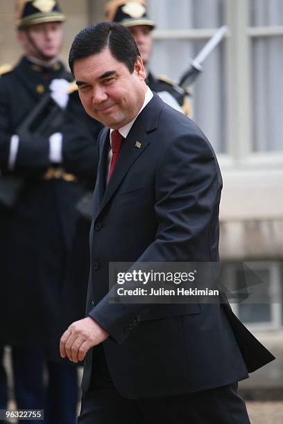 Turkmen President Gurbanguly Berdymukhamedov arrives before a working lunch with his French counterpart Nicolas Sarkozy on February 1, 2010 at the...