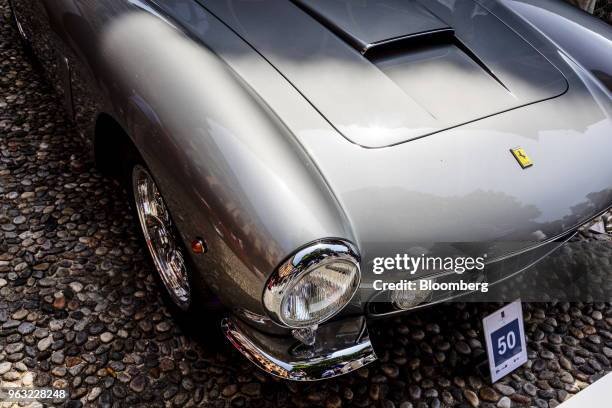 Detail showing a headlamp of a 1960 Ferrari NV 250 GT Berlinetta SWB is seen at the 2018 Concorso D'Eleganza at Villa d'Este in Cernobbio, Italy, on...