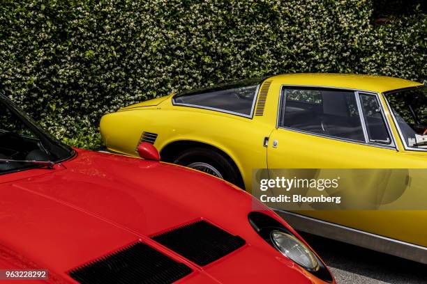 Automobili Lamborghini SpA Miura 400 SV, left, and a 1967 Iso Grifo GL 350 stand on display at the 2018 Concorso D'Eleganza at Villa d'Este in...