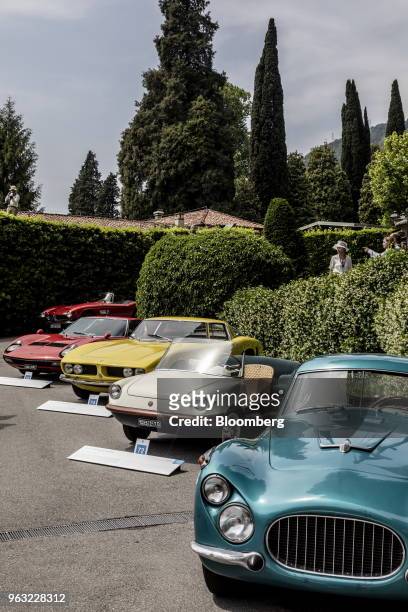 Automobili Lamborghini SpA Miura 400 SV, from left, a 1967 Iso Grifo GL 350, a 1958 Fiat Chrysler Automobiles NV 500 Spiaggia, and a 1954 Fiat...