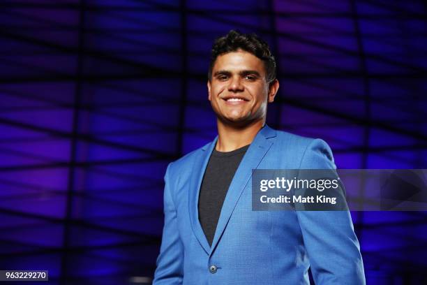 Latrell Mitchell poses during the New South Wales Blues State of Origin Team Announcement at The Star on May 28, 2018 in Sydney, Australia.