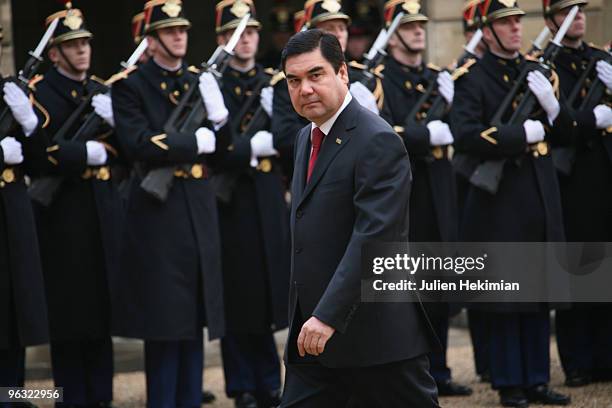 Turkmen President Gurbanguly Berdymukhamedov arrives before a working lunch with his French counterpart Nicolas Sarkozy on February 1, 2010 at the...