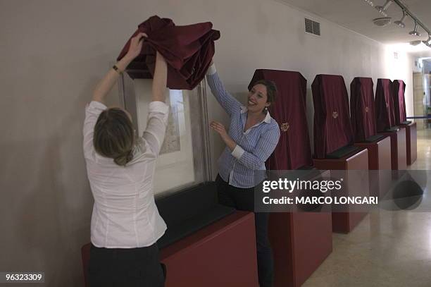 One original sketch from Leonardo da Vinci's Codice Atlantico is displayed at the Knesset, the Israeli parliament in Jerusalem, on February 01, 2010....