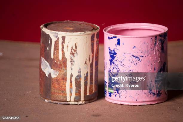 europe, greece, 2018: view of paint can - ペンキ缶 ストックフォトと画像
