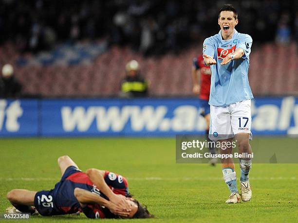 Marek Hamsik of Napoli and Giuseppe Biava of Genoa in action during the Serie A match between Napoli and Genoa at Stadio San Paolo on January 30,...