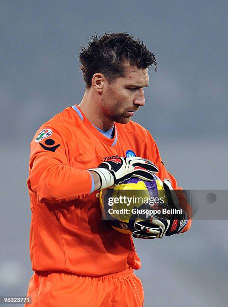 Morgan De Sanctis of Napoli in action during the Serie A match between Napoli and Genoa at Stadio San Paolo on January 30, 2010 in Naples, Italy.