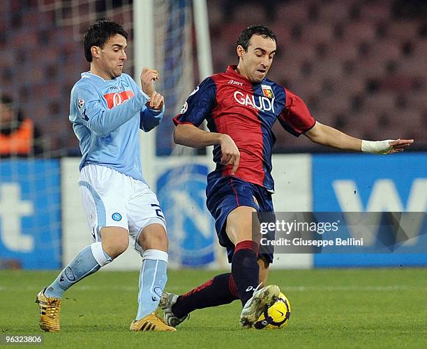 Luca Cigarini of Napoli and Dario Dainelli of Genoa in action during the Serie A match between Napoli and Genoa at Stadio San Paolo on January 30,...