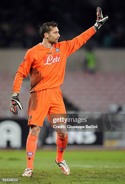 Morgan De Sanctis of Napoli in action during the Serie A match between Napoli and Genoa at Stadio San Paolo on January 30, 2010 in Naples, Italy.