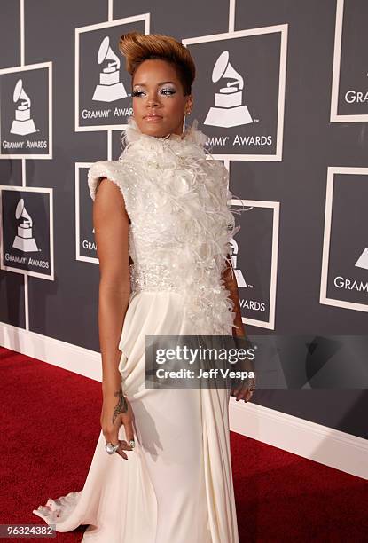 Singer Rihanna arrives at the 52nd Annual GRAMMY Awards held at Staples Center on January 31, 2010 in Los Angeles, California.