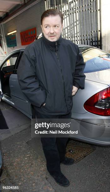 Ricky Gervais sighted at The London Studios on February 1, 2010 in London, England.
