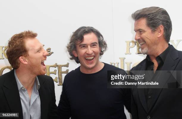 Kevin McKidd, Steve Coogan and Pierce Brosnan attend photocall for 'Percy Jackson & The Lightning Thief' on February 1, 2010 in London, England.