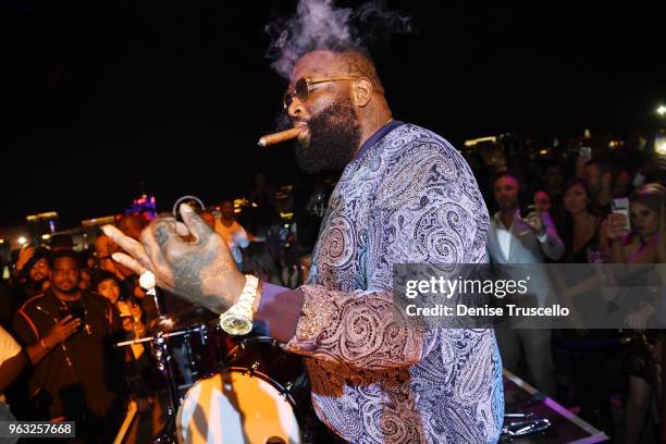 Rick Ross gives surprise performance as APEX Social Club celebrates grand opening weekend with host Travis Barker at Palms Casino Resort on May 27,...