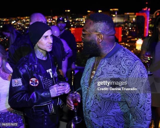 Travis Barker and Rick Ross attend day 3 of the grand opening weekend of APEX Social Club at Palms Casino Resort on May 27, 2018 in Las Vegas, Nevada.