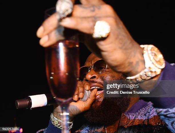 Rick Ross gives surprise performance as APEX Social Club celebrates grand opening weekend with host Travis Barker at Palms Casino Resort on May 27,...