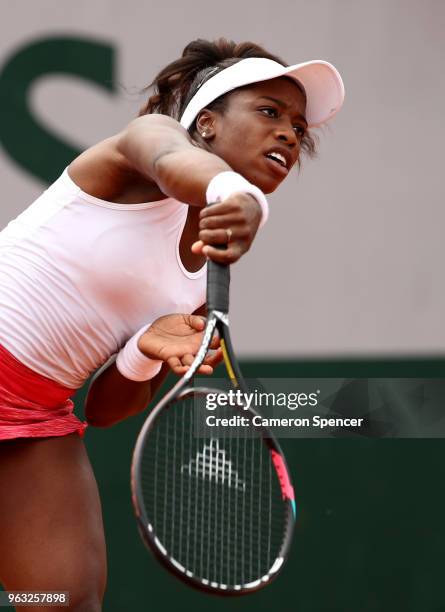 Sachia Vickery of The United States serves during the ladies singles first round match against Madison Keys of The United States during day two of...