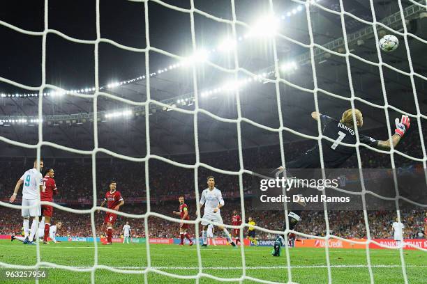 Gareth Bale of Real Madrid CF scores his team's second goal during the UEFA Champions League final between Real Madrid and Liverpool on May 26, 2018...