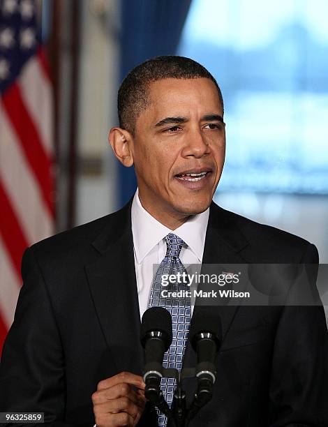 President Barack Obama speaks about his budget for fiscal year 2011, at the White House on February 1, 2009 in Washington, DC. Today President Obama...