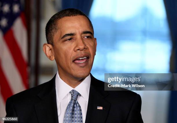 President Barack Obama speaks about his budget for fiscal year 2011, at the White House on February 1, 2009 in Washington, DC. Today President Obama...