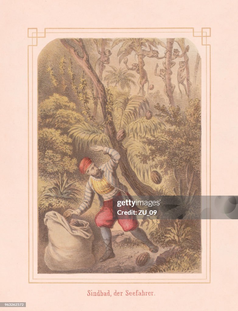 Sindbad the Sailor, fairy tale from Arabian Nights, lithograph, 1867