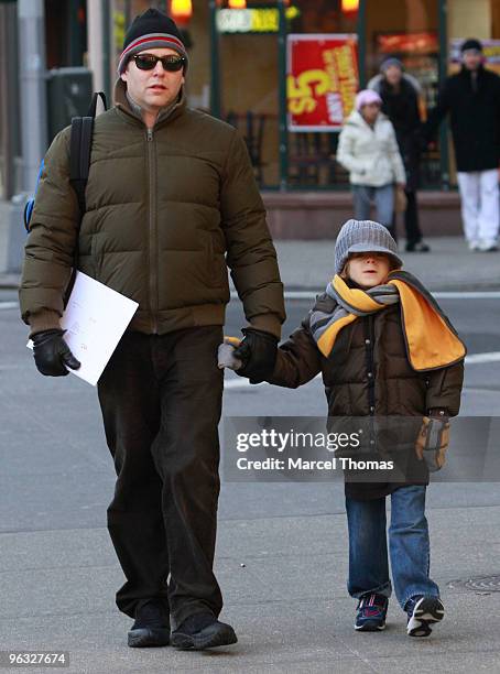 Matthew Broderick and son James Broderick are seen on the Streets of Manhattan on February 1, 2010 in New York City.