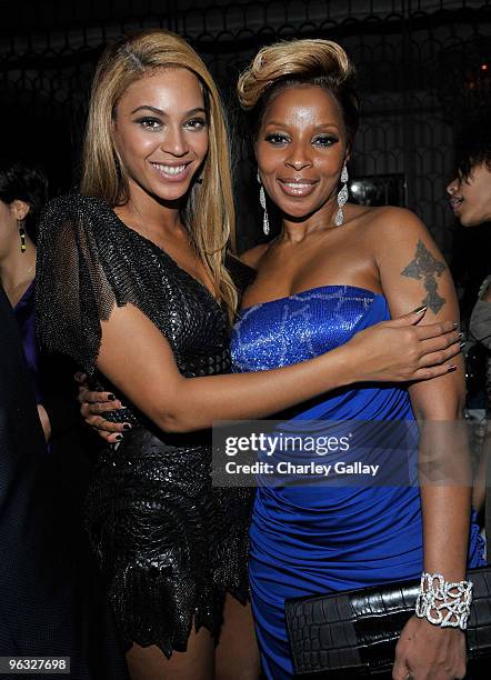 Beyonce Knowles and Mary J. Blige attend Antonio "L.A." Reid's Post-GRAMMY Dinner Hosted by Jay-Z at Cecconi's Restaurant on January 31, 2010 in Los...